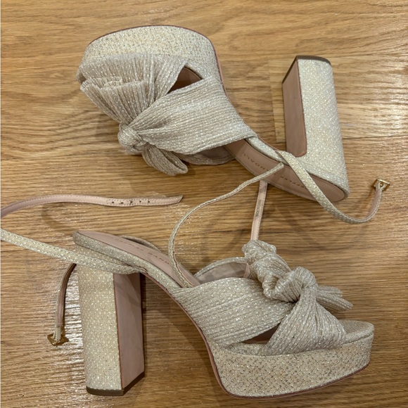 NWOT Loeffler Randall Natalia Platform Bow Heel Cream Sparkle Size 7.5 - Picture 5 of 6